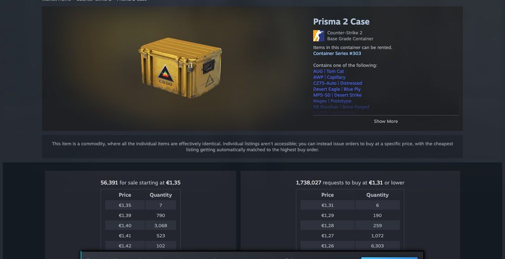 Steam Community Market listings and order book