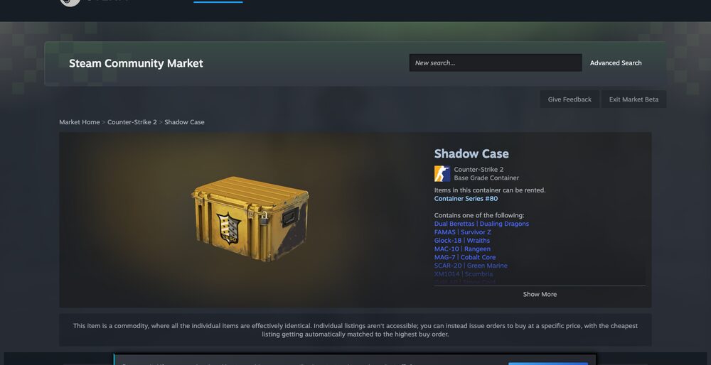 Steam Community Market — listings, order book and median-price history