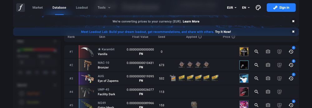 The original float checker's database view