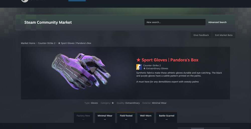 A top-tier glove listing — the segment the crash hit first