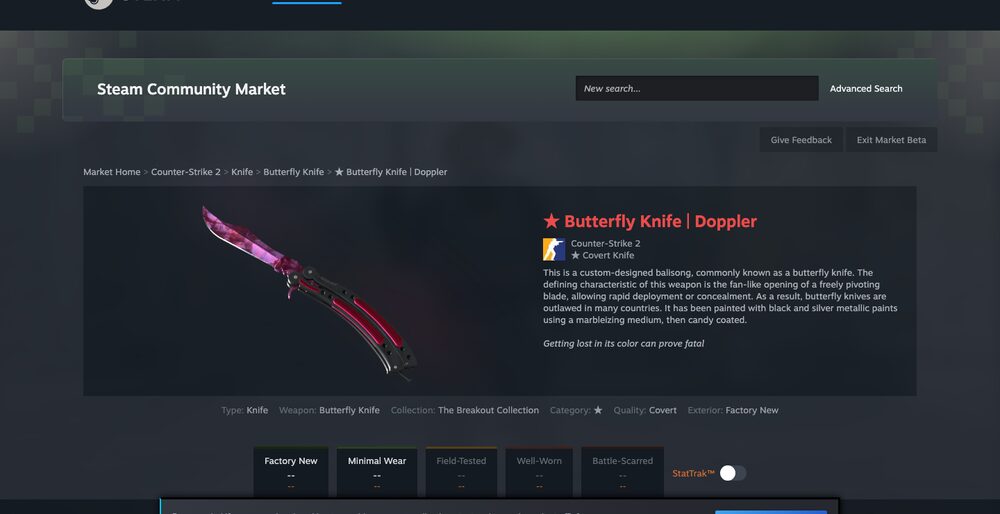 A blue-chip knife on the Steam market — repriced like everything else