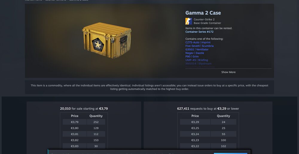 Steam Community Market listings and order book