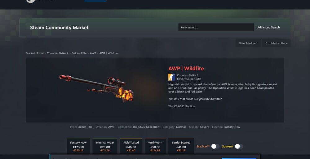 Steam Community Market — listings, order book and median-price history